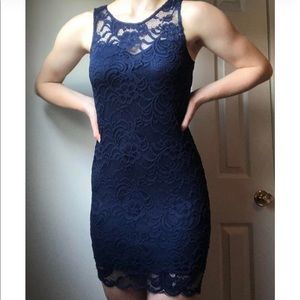 Ambiance Apparel Navy Blue Lace Bodycon Dress